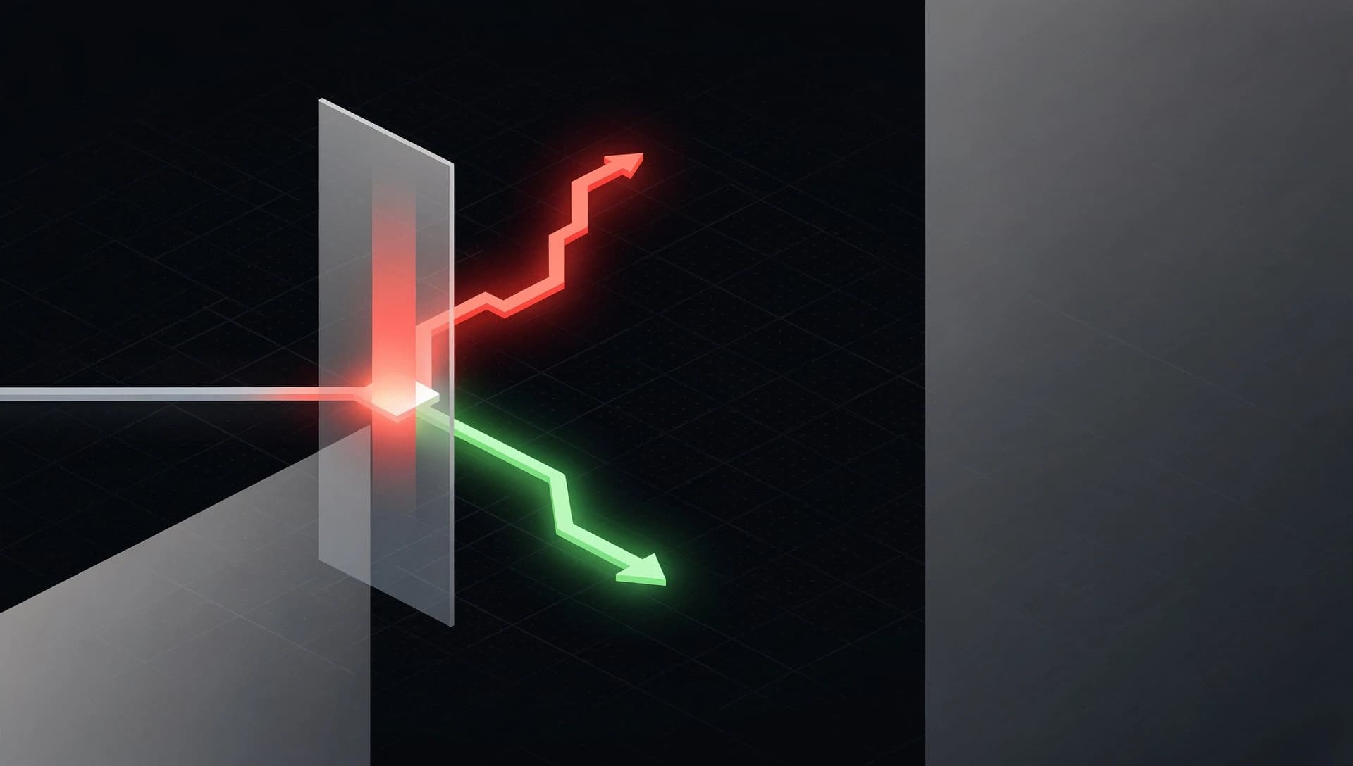 Abstract diagram showing an AI agent tool call being intercepted by a firewall barrier, splitting into a red blocked branch and a green allowed branch.
